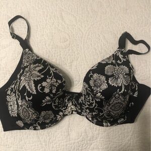 Soma black silver floral underwire adjustable strap bra size 34 C